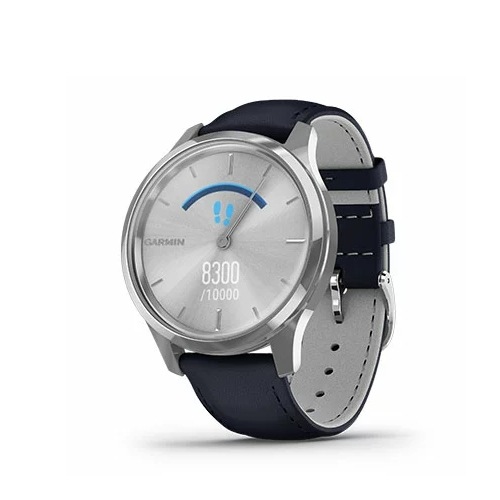 【ラッピング可】【即日発送】【国内版】【新品 箱不良・シュリンク破れ品】GARMIN ガーミン vivomove Luxe Navy Leather 010-02241-70 シルバー
