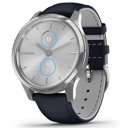 【ラッピング可】【即日発送】【新品】GARMIN ガーミン vivomove Luxe Navy Leather 010-02241-70 シルバー