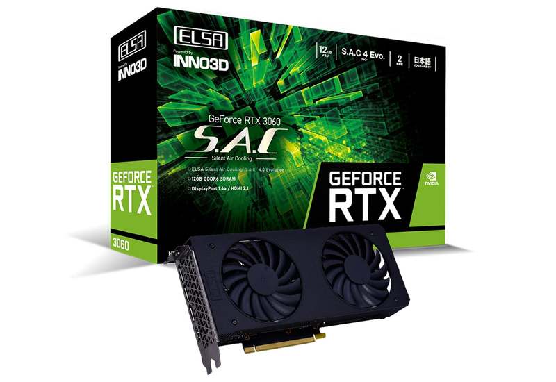 【新品】NVIDIA GeForce RTX 3060 エルザ S.A.C/LGD3060-12GERSH グラフィックスボード