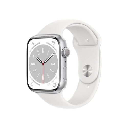 【ラッピング可】【即日発送】【国内版】【新品】Apple Watch Series 8（GPSモデル）- 45mm シルバーアルミニウムケースとホワイトスポーツバンド - レギュラー MP6N3J/A