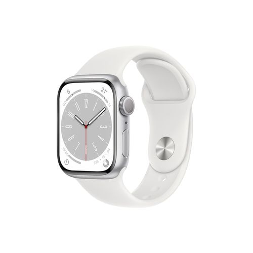 【ラッピング可】【即日発送】【国内版】【新品】Apple Watch Series 8 (GPSモデル）- 41mmシルバーアルミニウムケースとホワイトスポーツバンド - レギュラー MP6K3J/A