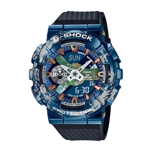 【新品】CASIO カシオ メンズ 腕時計 G-SHOCK 地球モチーフ メタルカバード ブルー＆ブラック GM-110EARTH-1AJR