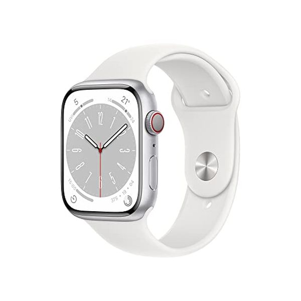 【ラッピング可】【即日発送】【国内版】【新品】Apple Watch Series 8 GPS＋Cellularモデル - 45mm シルバーアルミニウムケースとホワイトスポーツバンド MP4J3J/A