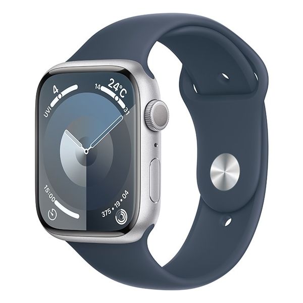 【即日発送】【新品 箱不良・シュリンク破れ品】Apple Watch Series 9 GPSモデル 45mm シルバーアルミニウムケースとストームブルースポーツバンド M/L MR9E3J/A